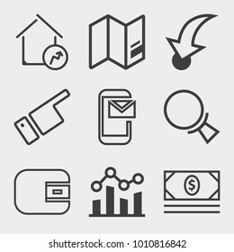 Business outline vector icon set on light gray background