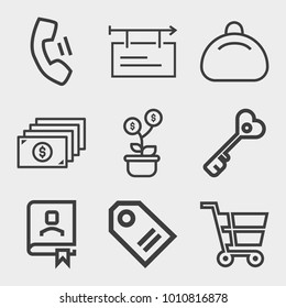 Business outline vector icon set on light gray background