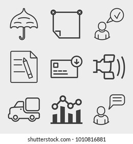 Business outline vector icon set on light gray background