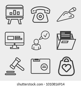 Business outline vector icon set on light gray background