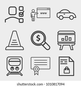 Business outline vector icon set on light gray background