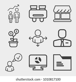 Business outline vector icon set on light gray background