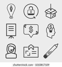Business outline vector icon set on light gray background