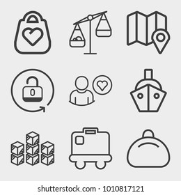Business outline vector icon set on light gray background