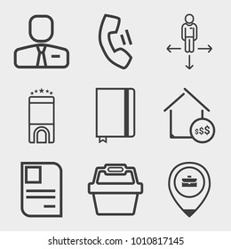 Business outline vector icon set on light gray background