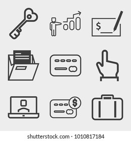 Business outline vector icon set on light gray background