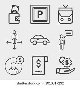 Business outline vector icon set on light gray background