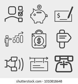 Business outline vector icon set on light gray background