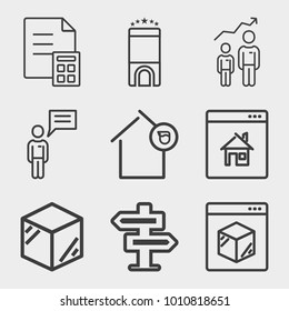 Business outline vector icon set on light gray background