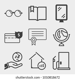 Business outline vector icon set on light gray background