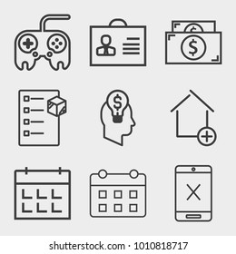 Business outline vector icon set on light gray background