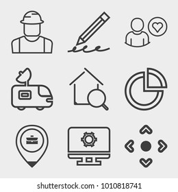 Business outline vector icon set on light gray background
