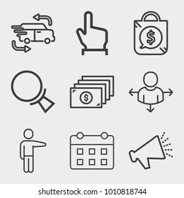 Business outline vector icon set on light gray background