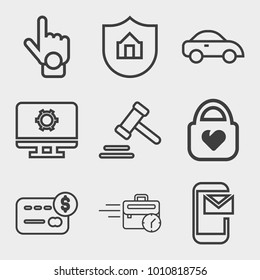 Business outline vector icon set on light gray background