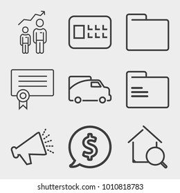 Business outline vector icon set on light gray background