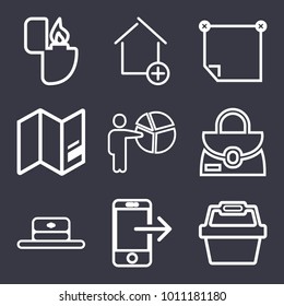 Business outline vector icon set on dark blue background