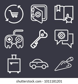 Business outline vector icon set on dark blue background