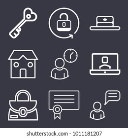 Business outline vector icon set on dark blue background