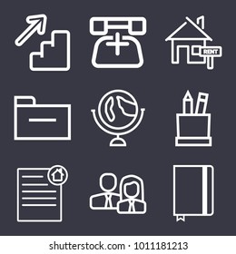 Business outline vector icon set on dark blue background