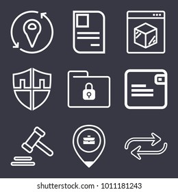 Business outline vector icon set on dark blue background