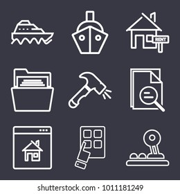 Business outline vector icon set on dark blue background