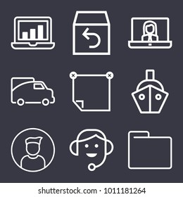 Business outline vector icon set on dark blue background