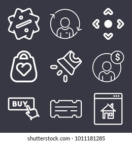 Business outline vector icon set on dark blue background