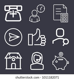 Business outline vector icon set on dark blue background