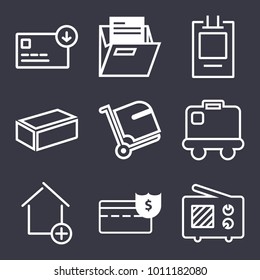 Business outline vector icon set on dark blue background