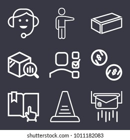 Business outline vector icon set on dark blue background