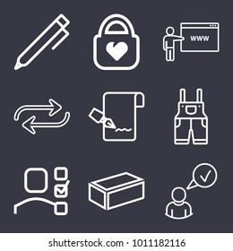 Business outline vector icon set on dark blue background
