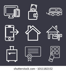 Business outline vector icon set on dark blue background