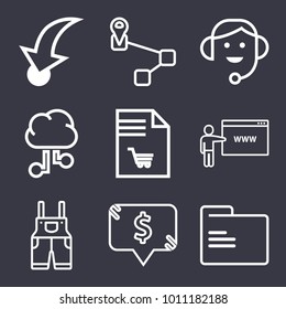 Business outline vector icon set on dark blue background