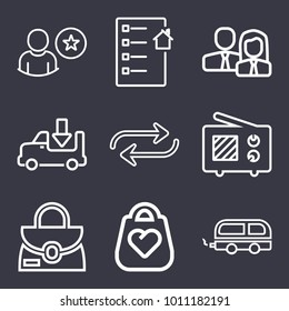 Business outline vector icon set on dark blue background
