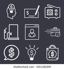 Business outline vector icon set on dark blue background