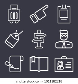 Business outline vector icon set on dark blue background