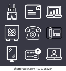 Business outline vector icon set on dark blue background