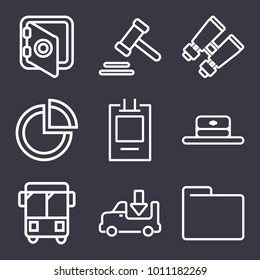 Business outline vector icon set on dark blue background