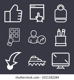 Business outline vector icon set on dark blue background