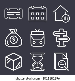 Business outline vector icon set on dark blue background