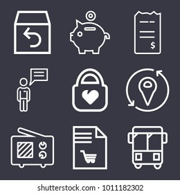 Business outline vector icon set on dark blue background
