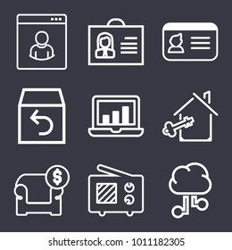 Business outline vector icon set on dark blue background