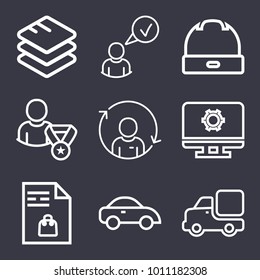 Business outline vector icon set on dark blue background