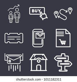 Business outline vector icon set on dark blue background