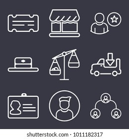 Business outline vector icon set on dark blue background