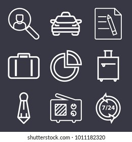 Business outline vector icon set on dark blue background