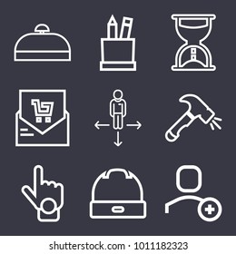 Business outline vector icon set on dark blue background