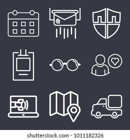 Business outline vector icon set on dark blue background