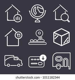Business outline vector icon set on dark blue background