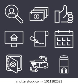 Business outline vector icon set on dark blue background